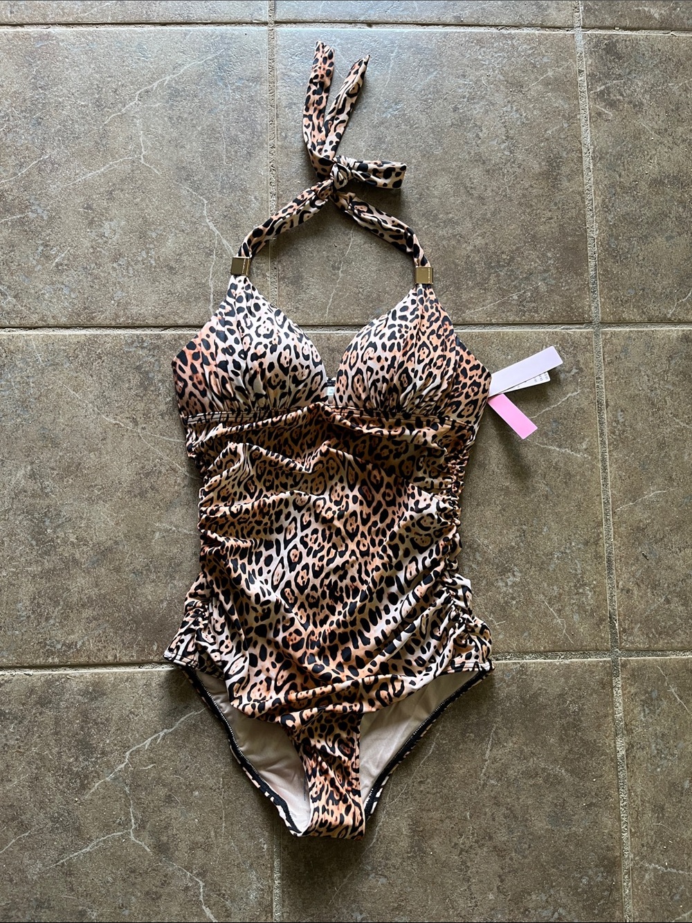 Victoria's Secret Leopard Print One-Piece Swimsuit - Brown, Black, Cream